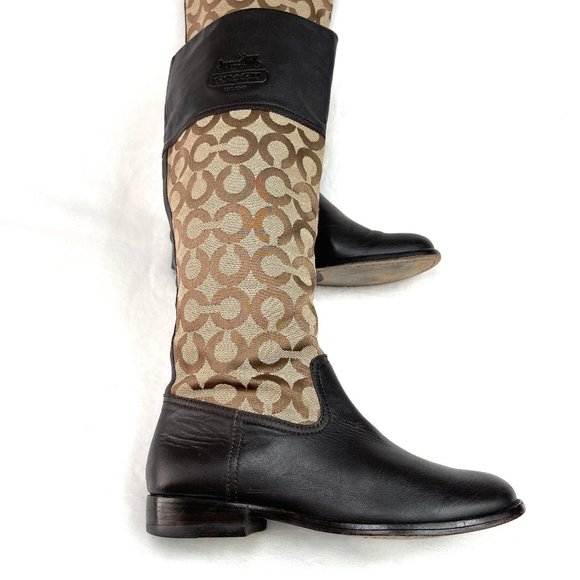 Coach Chrissi Monogram beige brown riding boots - Picture 2 of 9